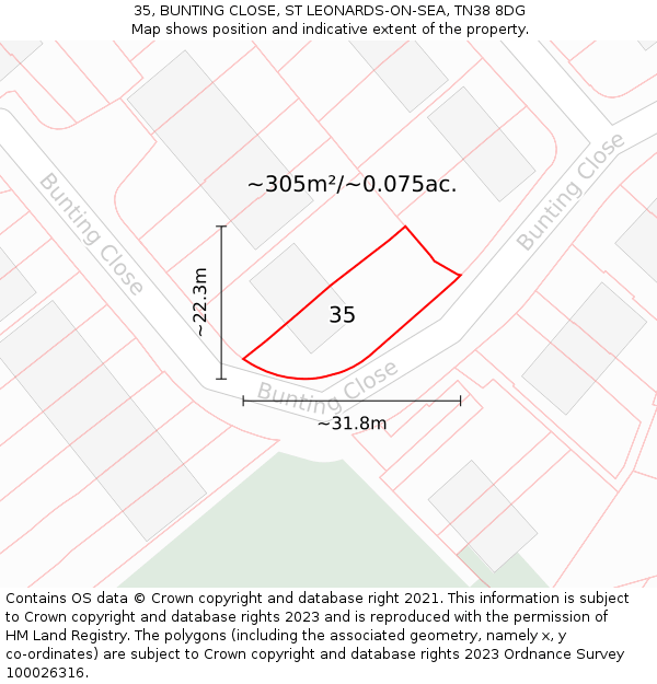 35, BUNTING CLOSE, ST LEONARDS-ON-SEA, TN38 8DG: Plot and title map