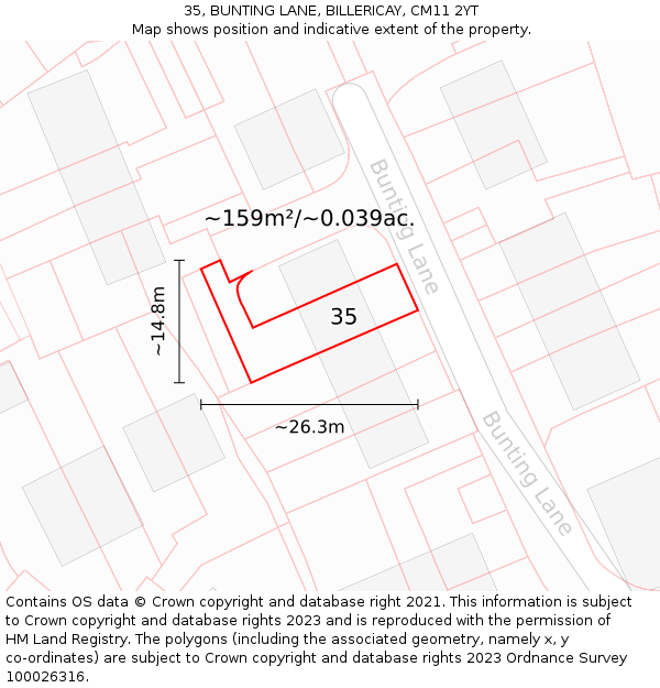 35, BUNTING LANE, BILLERICAY, CM11 2YT: Plot and title map