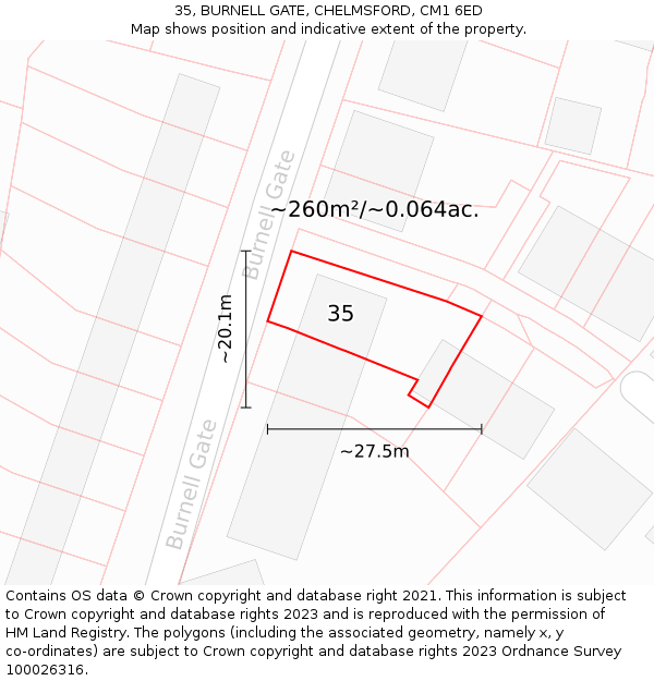 35, BURNELL GATE, CHELMSFORD, CM1 6ED: Plot and title map