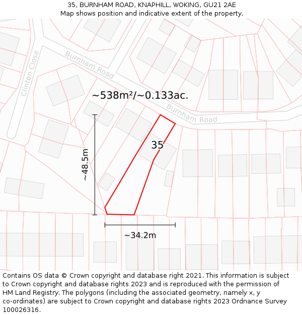 35, BURNHAM ROAD, KNAPHILL, WOKING, GU21 2AE: Plot and title map