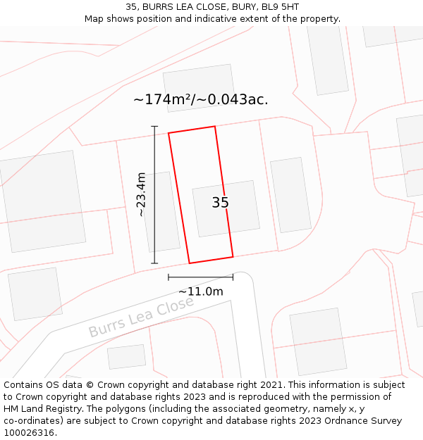 35, BURRS LEA CLOSE, BURY, BL9 5HT: Plot and title map