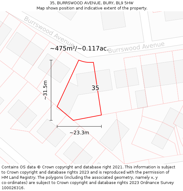 35, BURRSWOOD AVENUE, BURY, BL9 5HW: Plot and title map