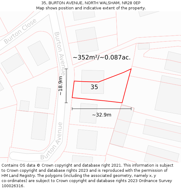 35, BURTON AVENUE, NORTH WALSHAM, NR28 0EP: Plot and title map