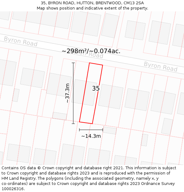 35, BYRON ROAD, HUTTON, BRENTWOOD, CM13 2SA: Plot and title map