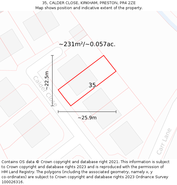 35, CALDER CLOSE, KIRKHAM, PRESTON, PR4 2ZE: Plot and title map