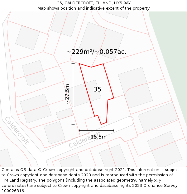 35, CALDERCROFT, ELLAND, HX5 9AY: Plot and title map