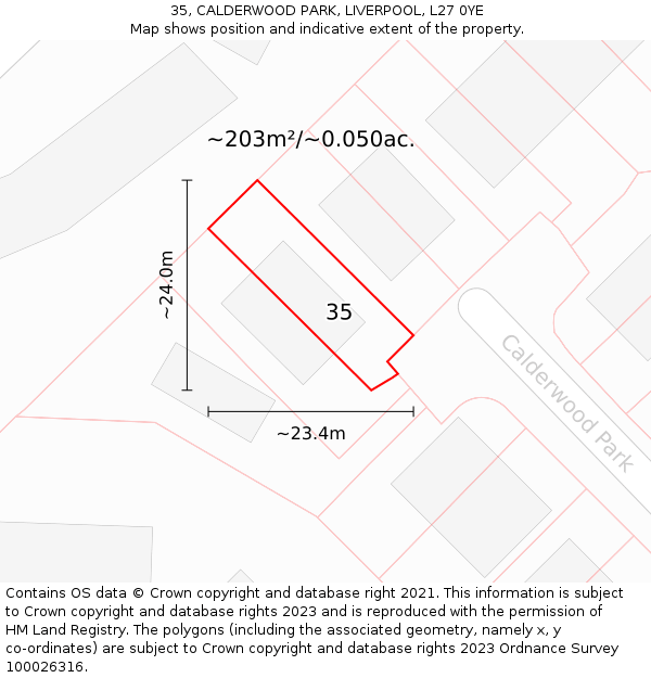 35, CALDERWOOD PARK, LIVERPOOL, L27 0YE: Plot and title map