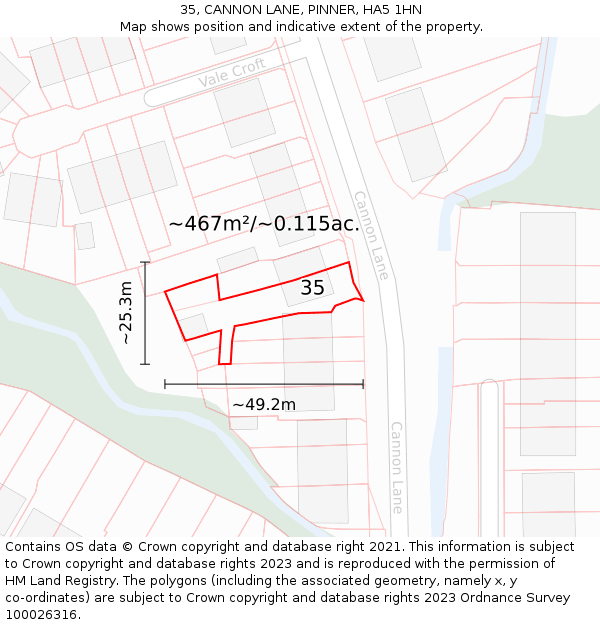 35, CANNON LANE, PINNER, HA5 1HN: Plot and title map