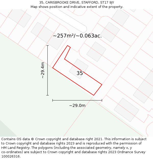 35, CARISBROOKE DRIVE, STAFFORD, ST17 9JY: Plot and title map