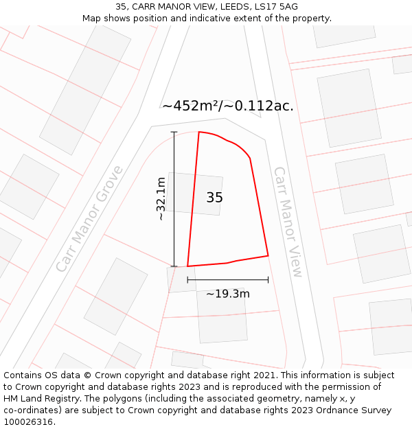 35, CARR MANOR VIEW, LEEDS, LS17 5AG: Plot and title map