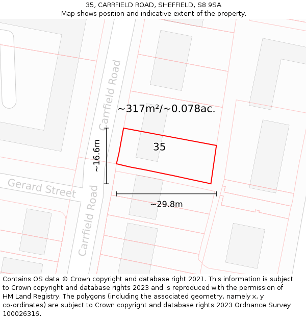 35, CARRFIELD ROAD, SHEFFIELD, S8 9SA: Plot and title map