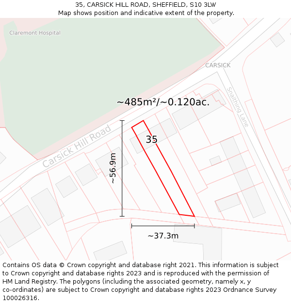 35, CARSICK HILL ROAD, SHEFFIELD, S10 3LW: Plot and title map