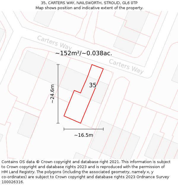 35, CARTERS WAY, NAILSWORTH, STROUD, GL6 0TP: Plot and title map