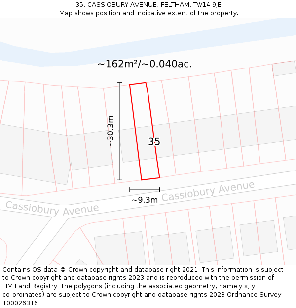 35, CASSIOBURY AVENUE, FELTHAM, TW14 9JE: Plot and title map