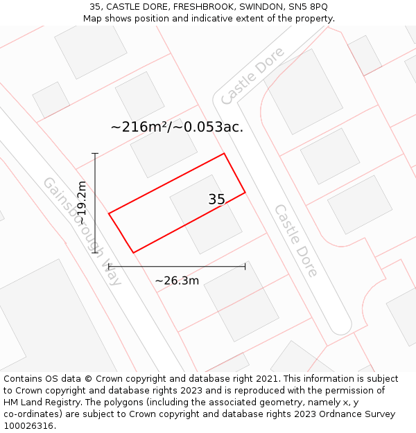 35, CASTLE DORE, FRESHBROOK, SWINDON, SN5 8PQ: Plot and title map