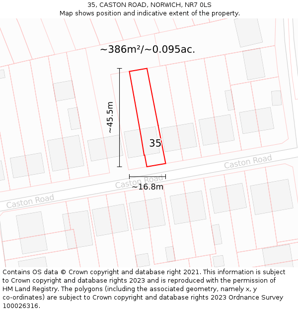 35, CASTON ROAD, NORWICH, NR7 0LS: Plot and title map
