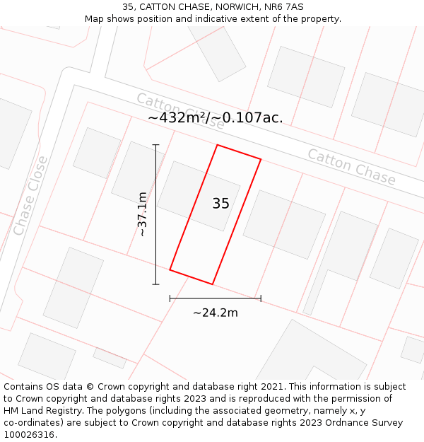 35, CATTON CHASE, NORWICH, NR6 7AS: Plot and title map