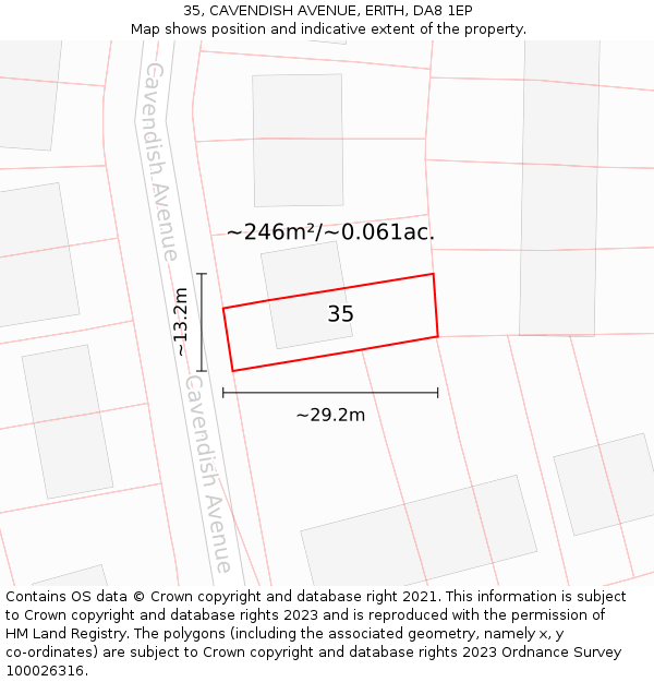 35, CAVENDISH AVENUE, ERITH, DA8 1EP: Plot and title map
