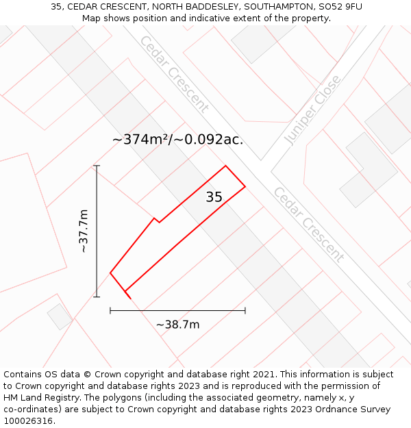 35, CEDAR CRESCENT, NORTH BADDESLEY, SOUTHAMPTON, SO52 9FU: Plot and title map