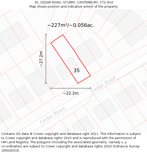 35, CEDAR ROAD, STURRY, CANTERBURY, CT2 0HZ: Plot and title map