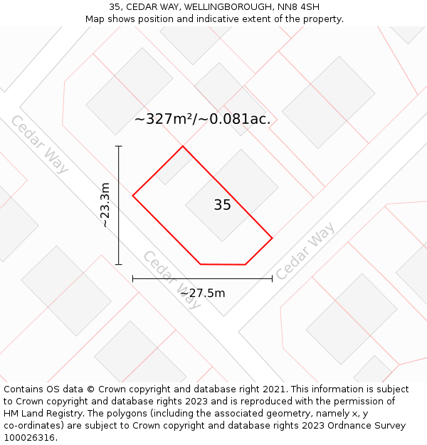 35, CEDAR WAY, WELLINGBOROUGH, NN8 4SH: Plot and title map