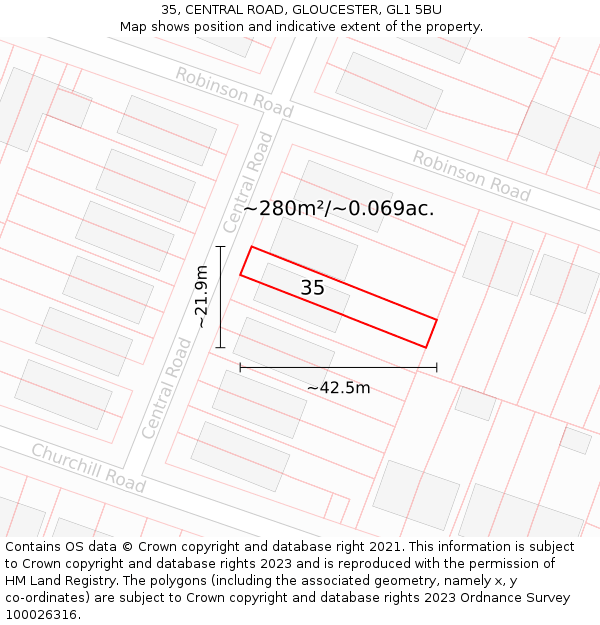 35, CENTRAL ROAD, GLOUCESTER, GL1 5BU: Plot and title map
