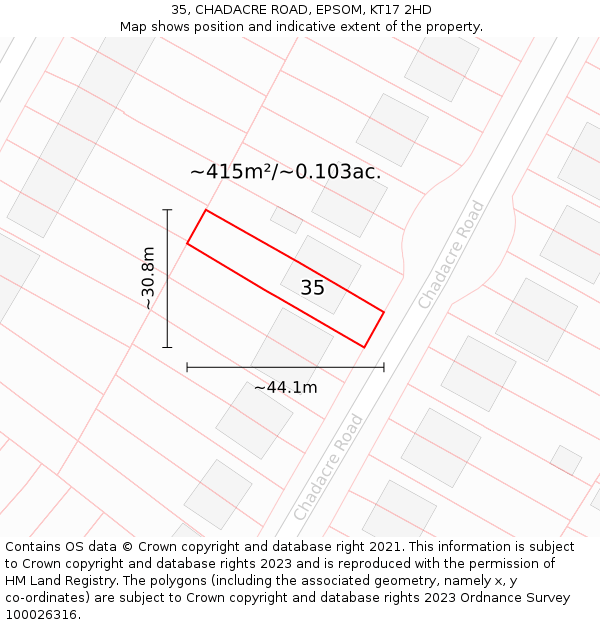35, CHADACRE ROAD, EPSOM, KT17 2HD: Plot and title map