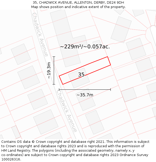 35, CHADWICK AVENUE, ALLENTON, DERBY, DE24 9DH: Plot and title map