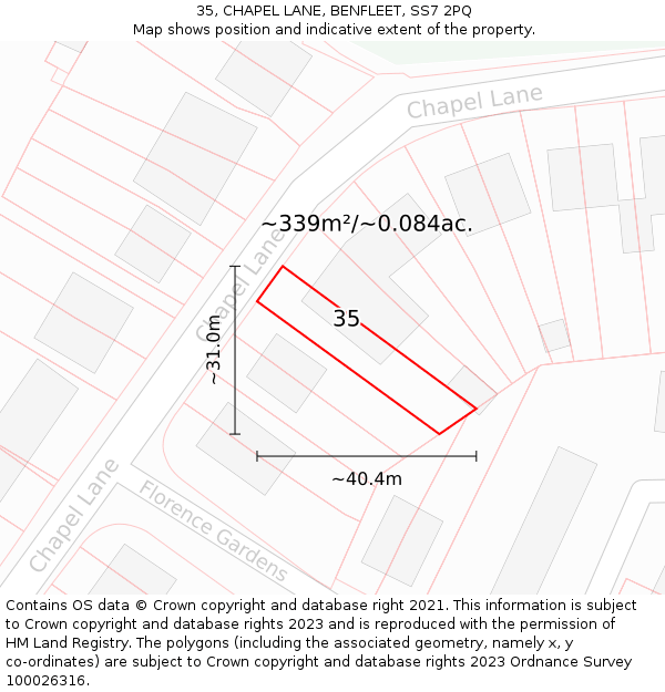 35, CHAPEL LANE, BENFLEET, SS7 2PQ: Plot and title map