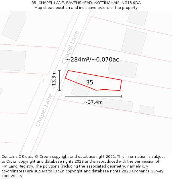 35, CHAPEL LANE, RAVENSHEAD, NOTTINGHAM, NG15 9DA: Plot and title map