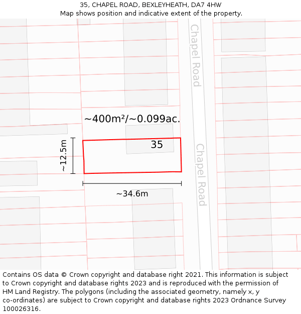35, CHAPEL ROAD, BEXLEYHEATH, DA7 4HW: Plot and title map