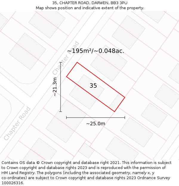 35, CHAPTER ROAD, DARWEN, BB3 3PU: Plot and title map