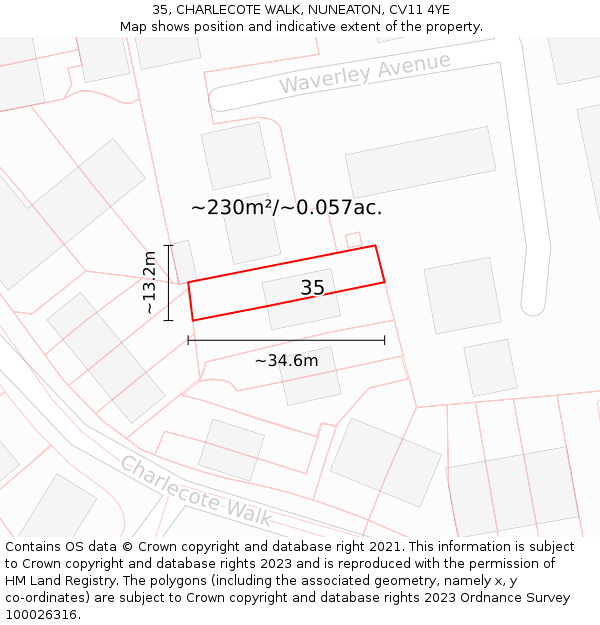 35, CHARLECOTE WALK, NUNEATON, CV11 4YE: Plot and title map