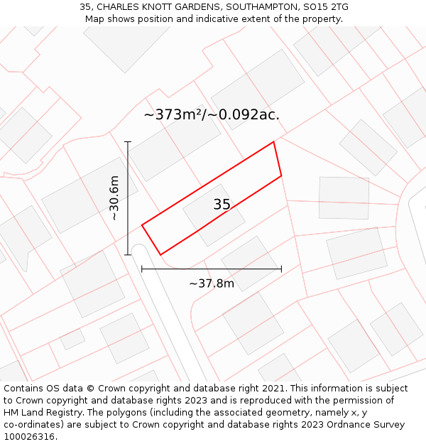 35, CHARLES KNOTT GARDENS, SOUTHAMPTON, SO15 2TG: Plot and title map