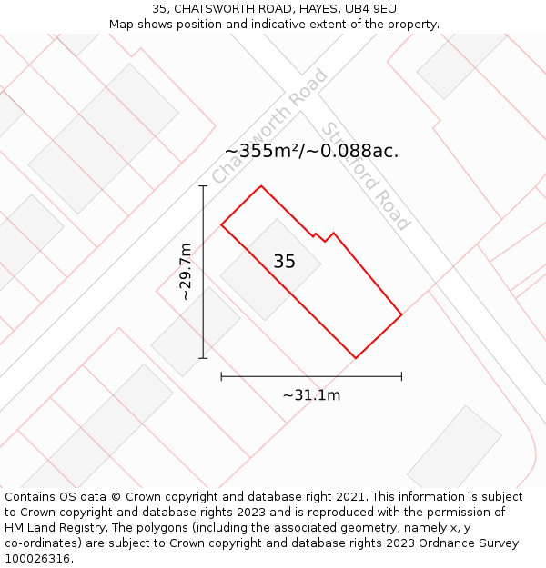 35, CHATSWORTH ROAD, HAYES, UB4 9EU: Plot and title map
