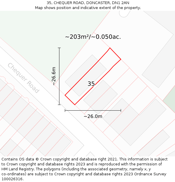 35, CHEQUER ROAD, DONCASTER, DN1 2AN: Plot and title map