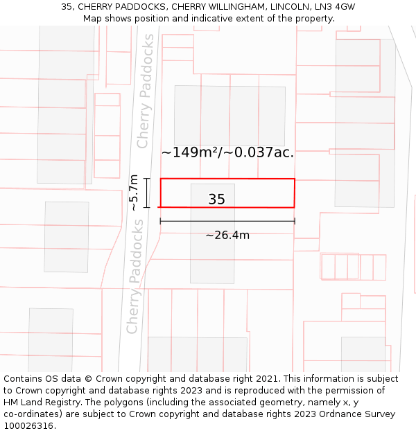 35, CHERRY PADDOCKS, CHERRY WILLINGHAM, LINCOLN, LN3 4GW: Plot and title map