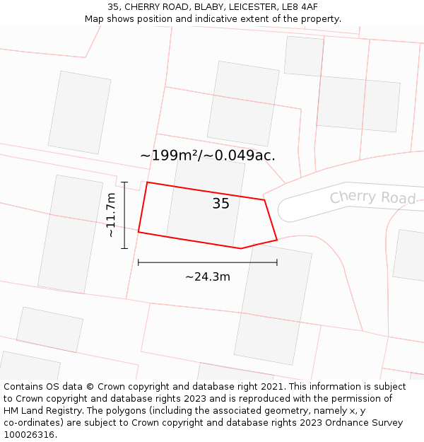35, CHERRY ROAD, BLABY, LEICESTER, LE8 4AF: Plot and title map