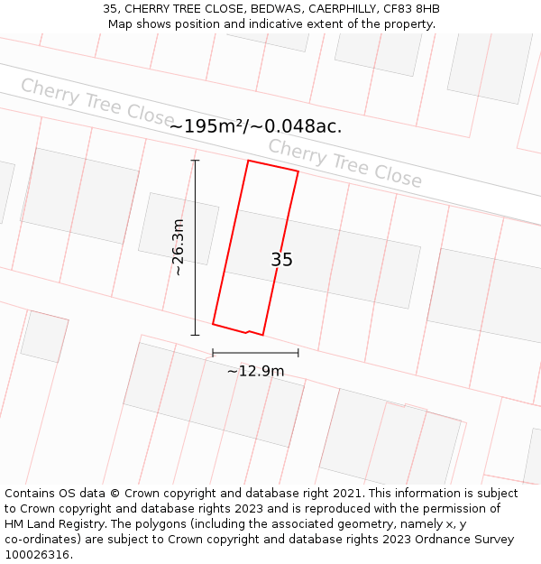 35, CHERRY TREE CLOSE, BEDWAS, CAERPHILLY, CF83 8HB: Plot and title map