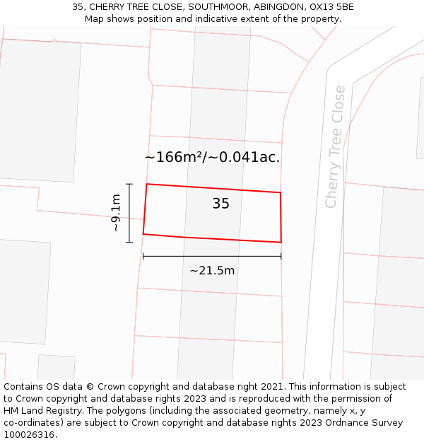 35, CHERRY TREE CLOSE, SOUTHMOOR, ABINGDON, OX13 5BE: Plot and title map