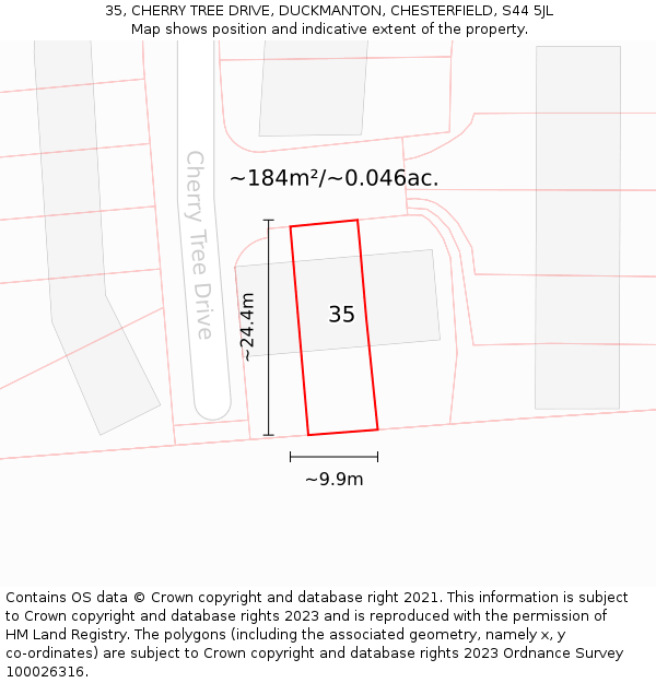 35, CHERRY TREE DRIVE, DUCKMANTON, CHESTERFIELD, S44 5JL: Plot and title map