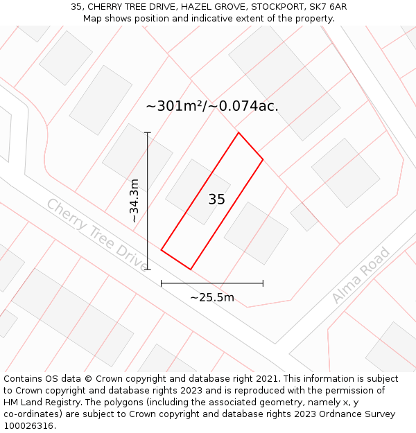 35, CHERRY TREE DRIVE, HAZEL GROVE, STOCKPORT, SK7 6AR: Plot and title map