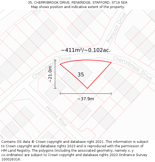 35, CHERRYBROOK DRIVE, PENKRIDGE, STAFFORD, ST19 5EA: Plot and title map
