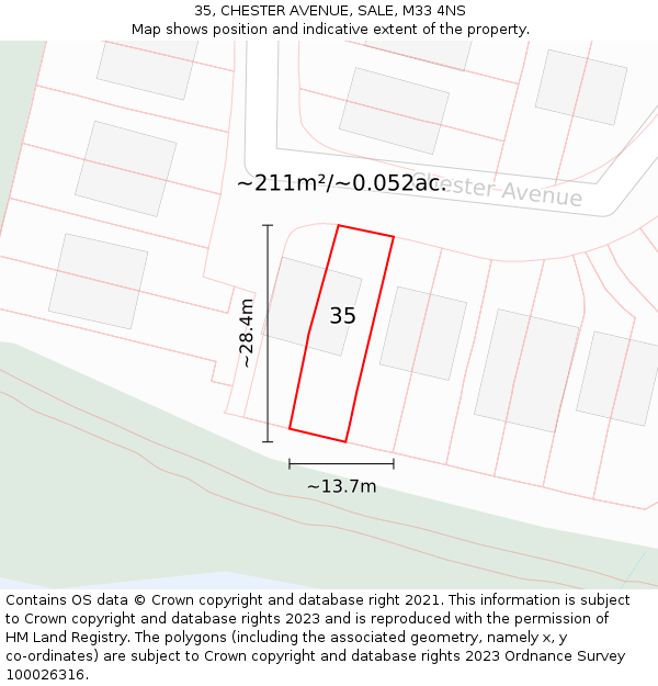 35, CHESTER AVENUE, SALE, M33 4NS: Plot and title map