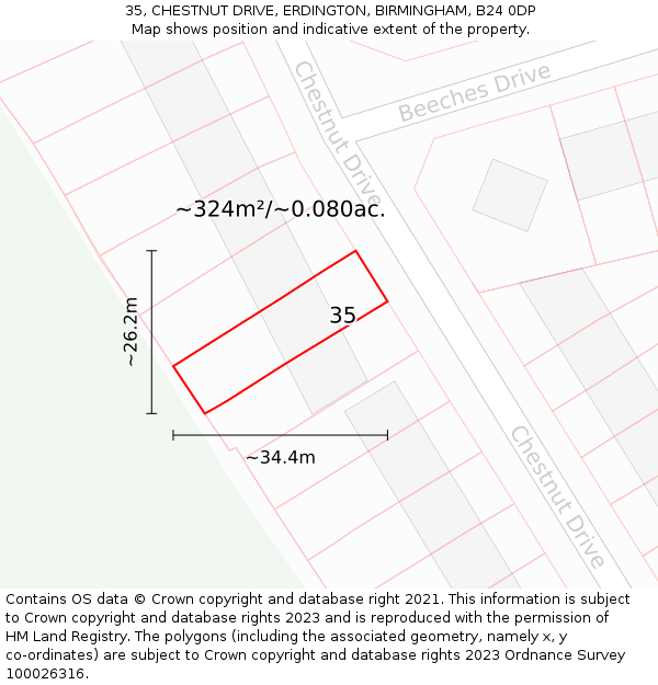 35, CHESTNUT DRIVE, ERDINGTON, BIRMINGHAM, B24 0DP: Plot and title map