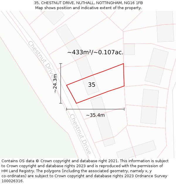 35, CHESTNUT DRIVE, NUTHALL, NOTTINGHAM, NG16 1FB: Plot and title map