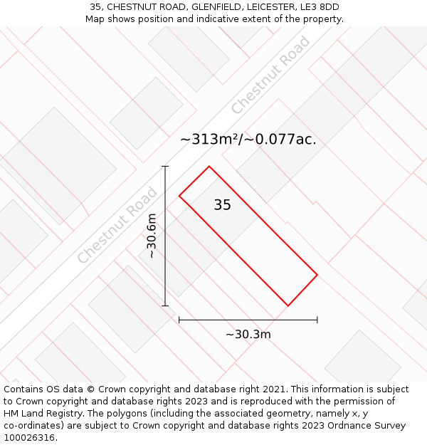 35, CHESTNUT ROAD, GLENFIELD, LEICESTER, LE3 8DD: Plot and title map