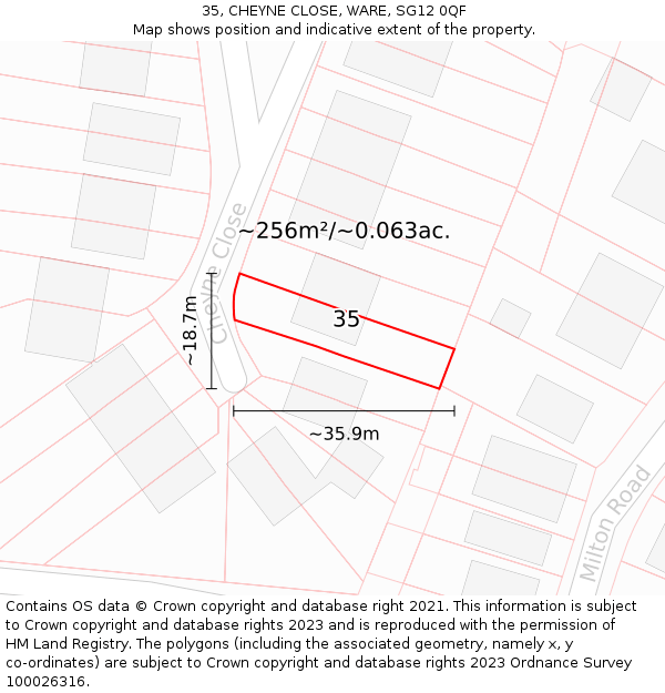 35, CHEYNE CLOSE, WARE, SG12 0QF: Plot and title map