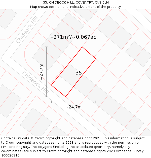 35, CHIDEOCK HILL, COVENTRY, CV3 6LN: Plot and title map