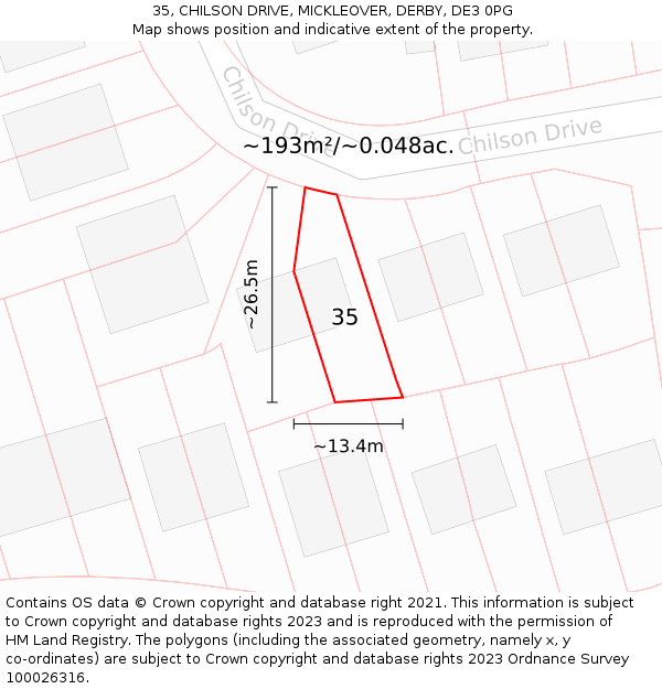 35, CHILSON DRIVE, MICKLEOVER, DERBY, DE3 0PG: Plot and title map